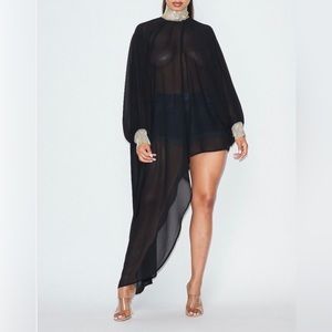 Chiffon Embellishment  Asymmetrical Tunic Jewel Top